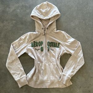 Aeropostale Light Tan Hoodie with Green Accents